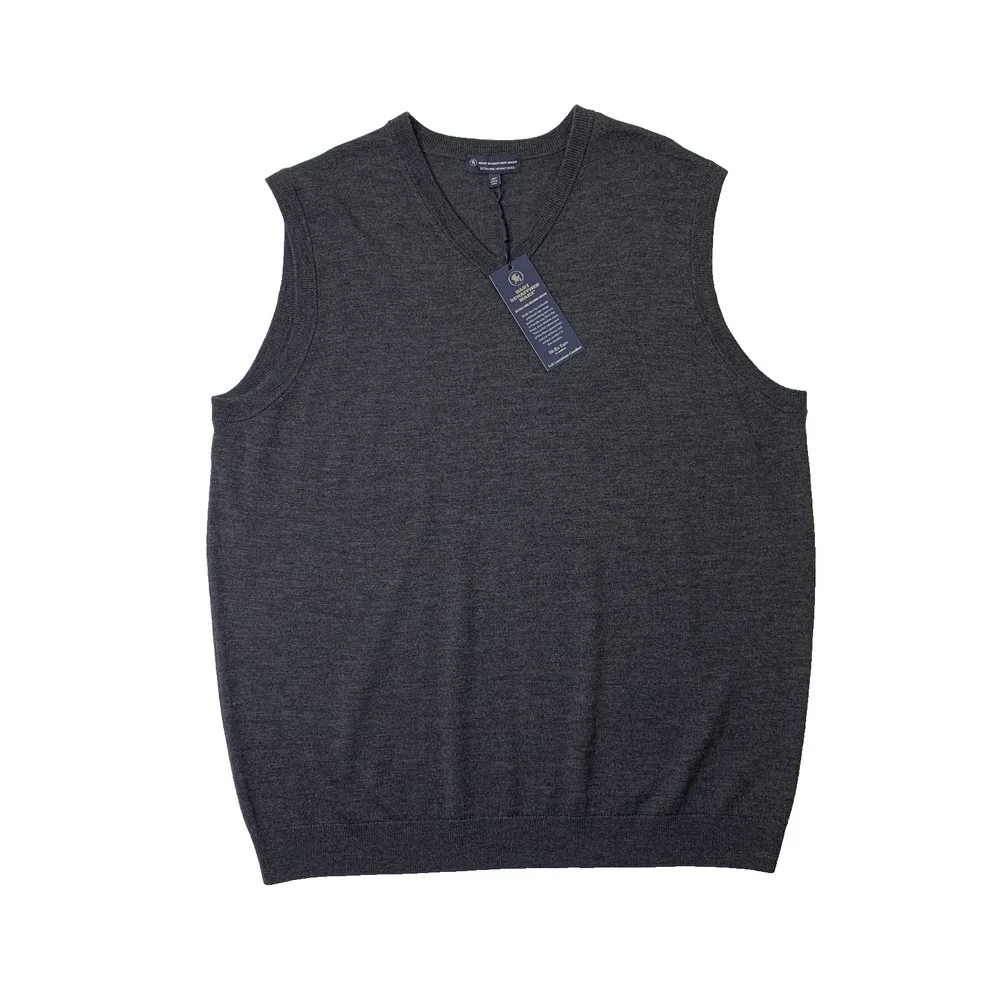 Hart Schaffner Marx Sweater Vest Mens 2XT Tall Grey Merino Wool Soft V Neck Golf